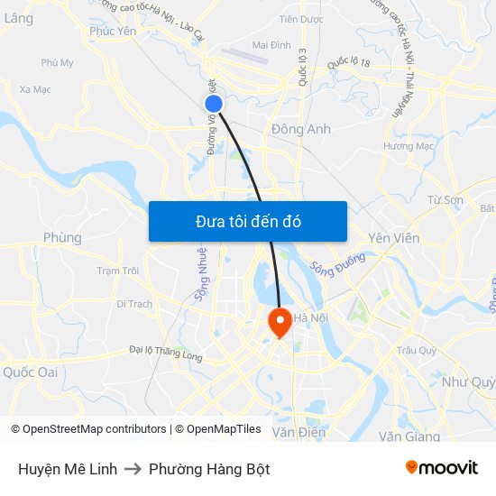 Huyện Mê Linh to Phường Hàng Bột map