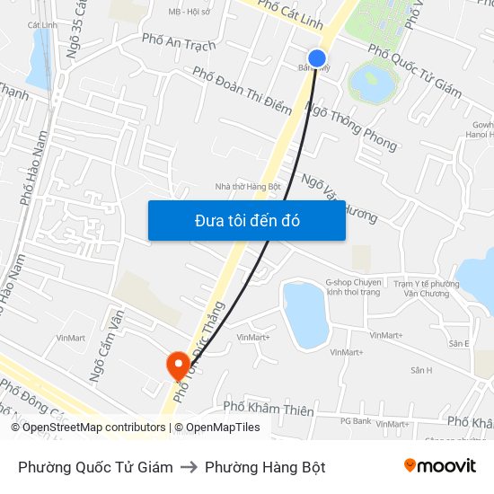 Phường Quốc Tử Giám to Phường Hàng Bột map