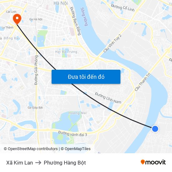 Xã Kim Lan to Phường Hàng Bột map