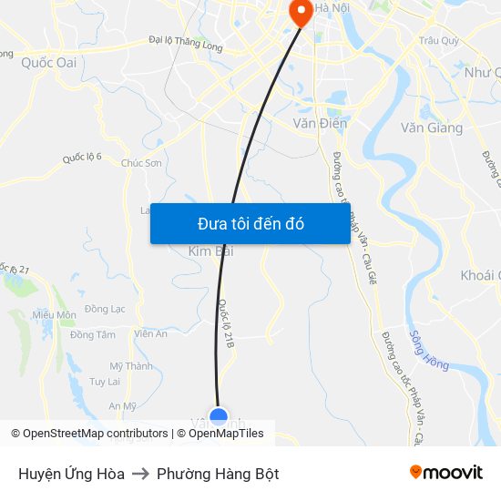 Huyện Ứng Hòa to Phường Hàng Bột map