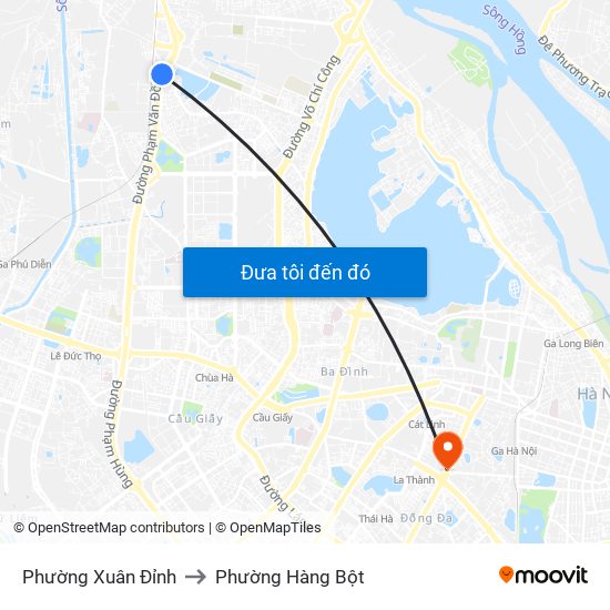 Phường Xuân Đỉnh to Phường Hàng Bột map