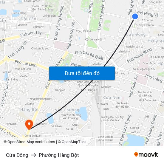 Cửa Đông to Phường Hàng Bột map