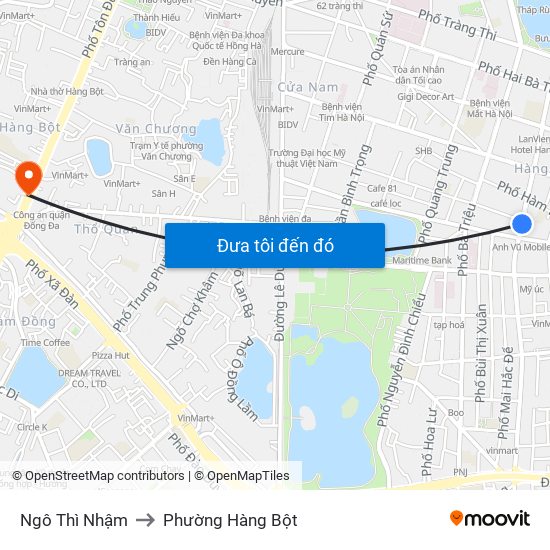 Ngô Thì Nhậm to Phường Hàng Bột map