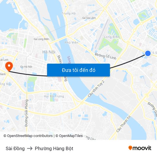 Sài Đồng to Phường Hàng Bột map