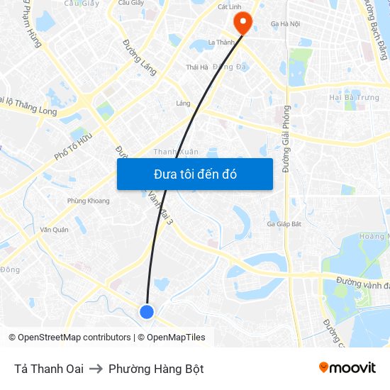 Tả Thanh Oai to Phường Hàng Bột map
