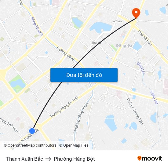 Thanh Xuân Bắc to Phường Hàng Bột map