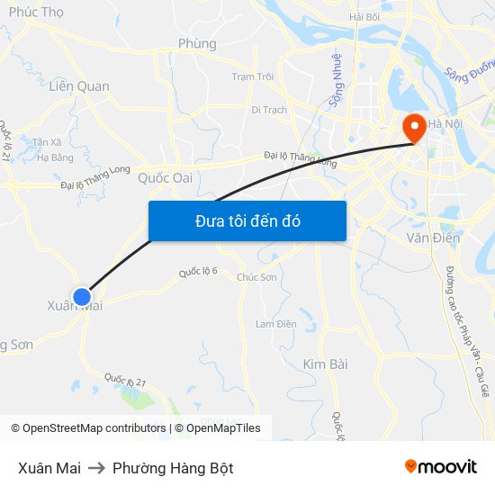 Xuân Mai to Phường Hàng Bột map