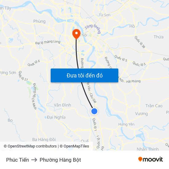 Phúc Tiến to Phường Hàng Bột map