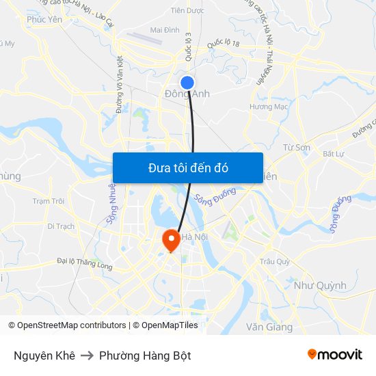 Nguyên Khê to Phường Hàng Bột map