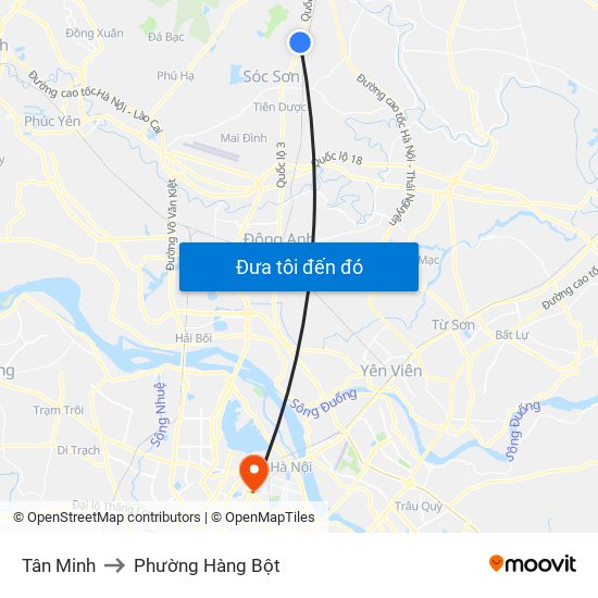 Tân Minh to Phường Hàng Bột map