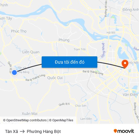 Tân Xã to Phường Hàng Bột map