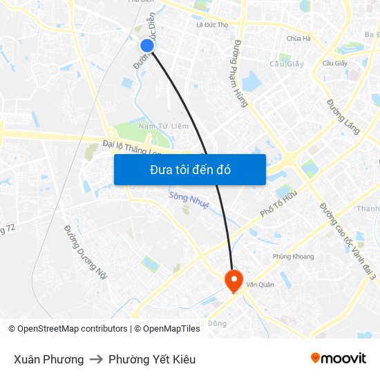 Xuân Phương to Phường Yết Kiêu map