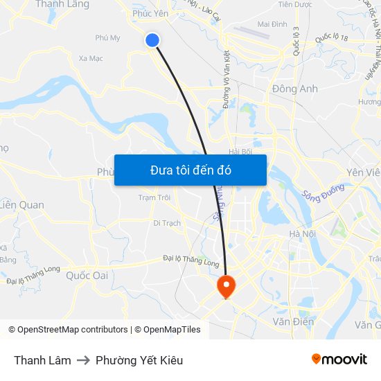 Thanh Lâm to Phường Yết Kiêu map