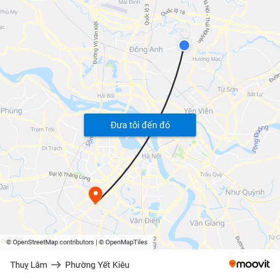 Thuỵ Lâm to Phường Yết Kiêu map