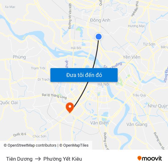 Tiên Dương to Phường Yết Kiêu map