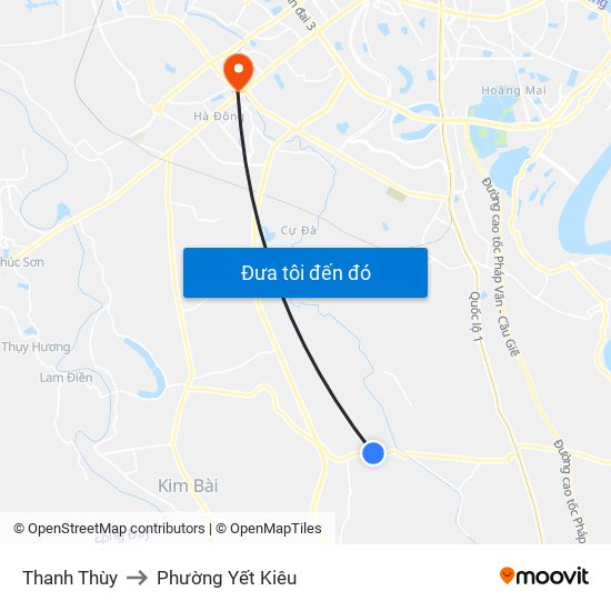 Thanh Thùy to Phường Yết Kiêu map