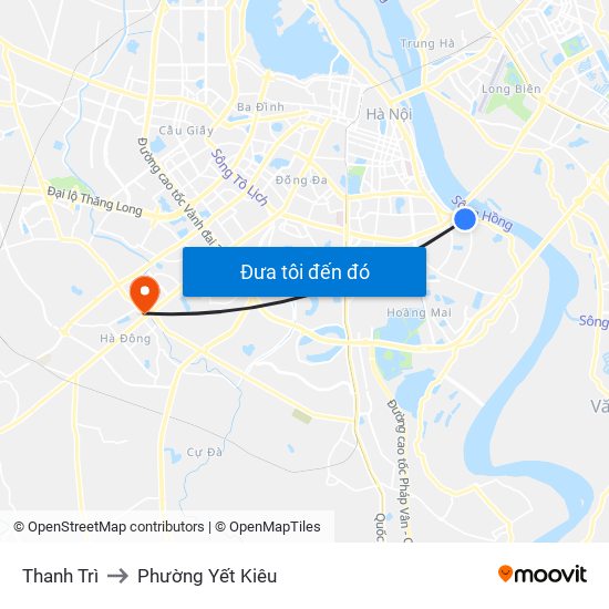 Thanh Trì to Phường Yết Kiêu map