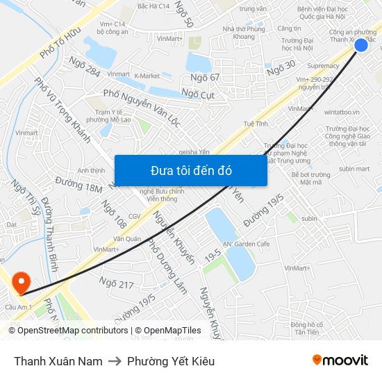 Thanh Xuân Nam to Phường Yết Kiêu map