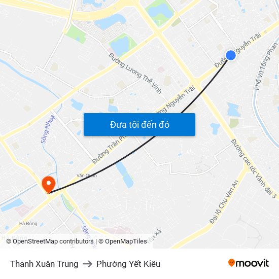 Thanh Xuân Trung to Phường Yết Kiêu map