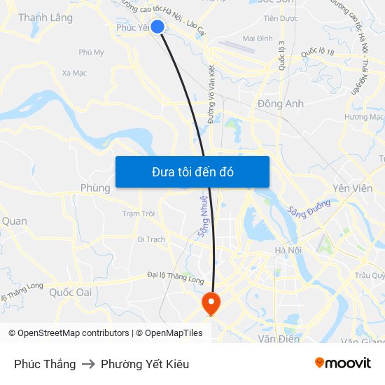 Phúc Thắng to Phường Yết Kiêu map