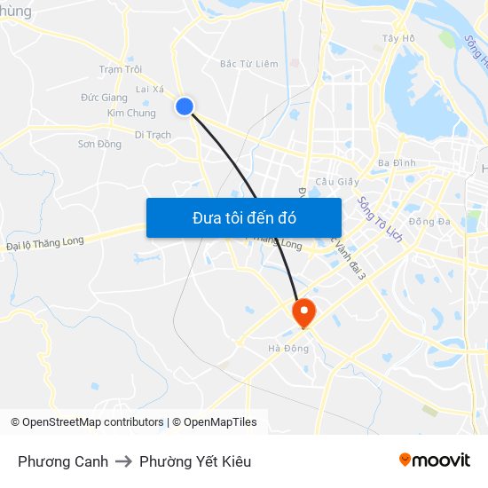 Phương Canh to Phường Yết Kiêu map