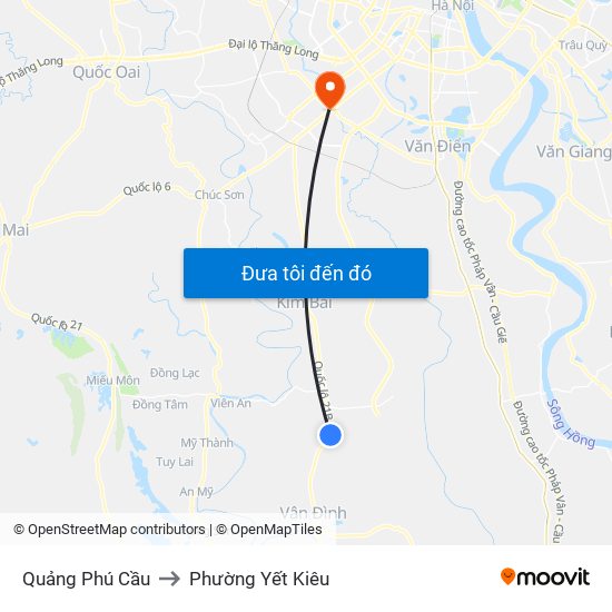 Quảng Phú Cầu to Phường Yết Kiêu map