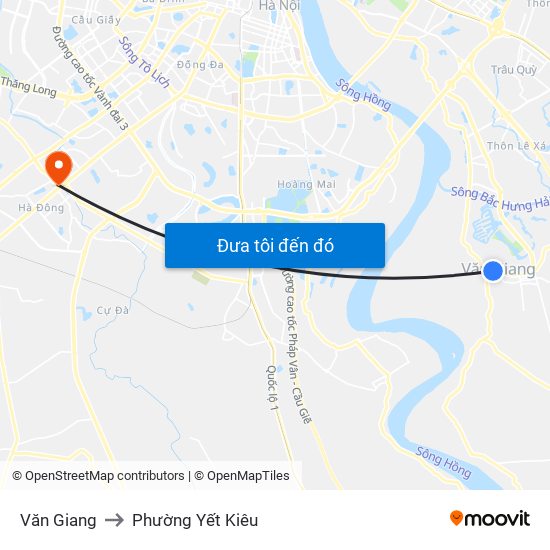 Văn Giang to Phường Yết Kiêu map