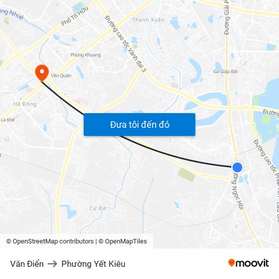 Văn Điển to Phường Yết Kiêu map