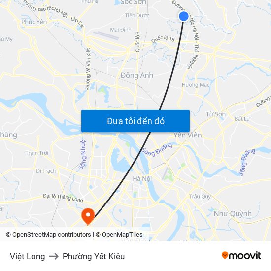 Việt Long to Phường Yết Kiêu map