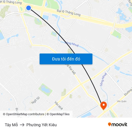 Tây Mỗ to Phường Yết Kiêu map