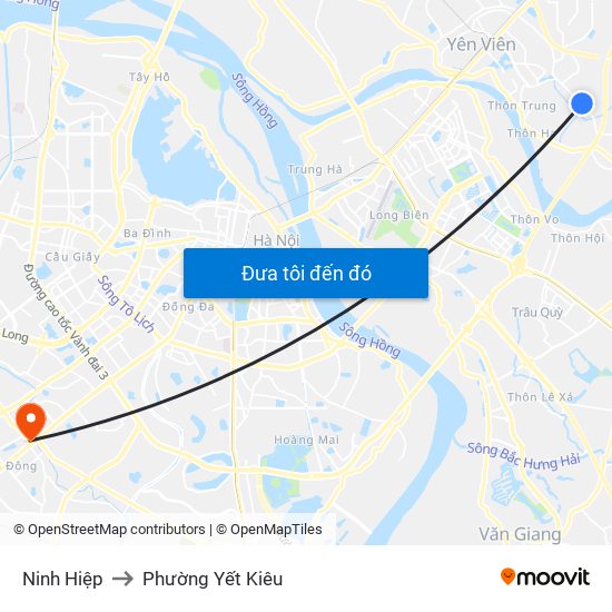 Ninh Hiệp to Phường Yết Kiêu map