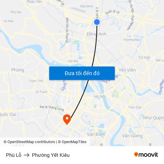 Phù Lỗ to Phường Yết Kiêu map