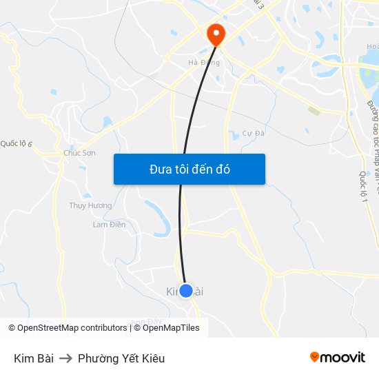 Kim Bài to Phường Yết Kiêu map