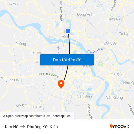 Kim Nỗ to Phường Yết Kiêu map