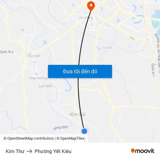 Kim Thư to Phường Yết Kiêu map