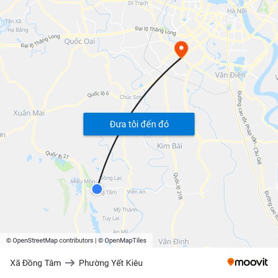 Xã Đồng Tâm to Phường Yết Kiêu map