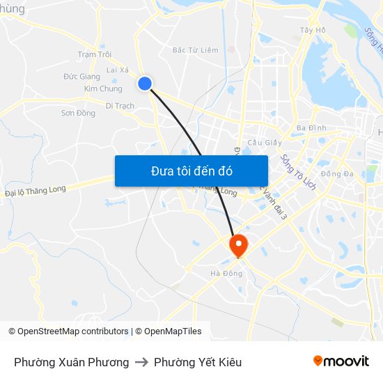 Phường Xuân Phương to Phường Yết Kiêu map