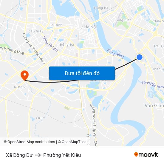 Xã Đông Dư to Phường Yết Kiêu map