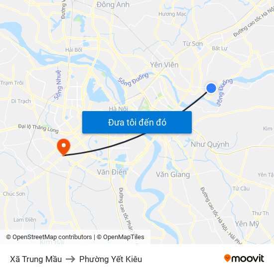 Xã Trung Mầu to Phường Yết Kiêu map