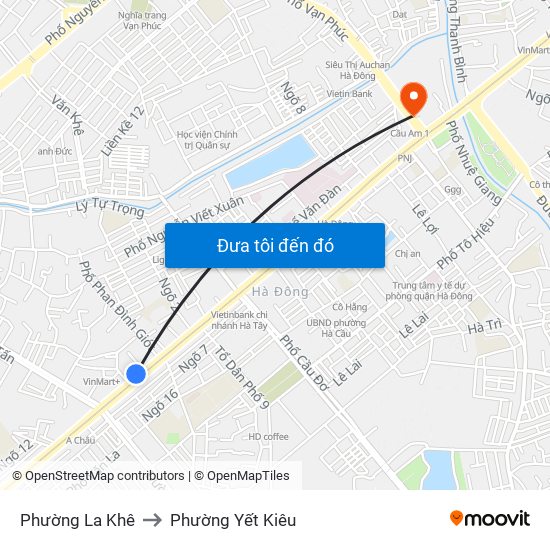Phường La Khê to Phường Yết Kiêu map