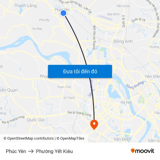 Phúc Yên to Phường Yết Kiêu map