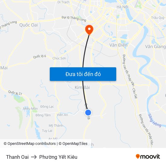 Thanh Oai to Phường Yết Kiêu map