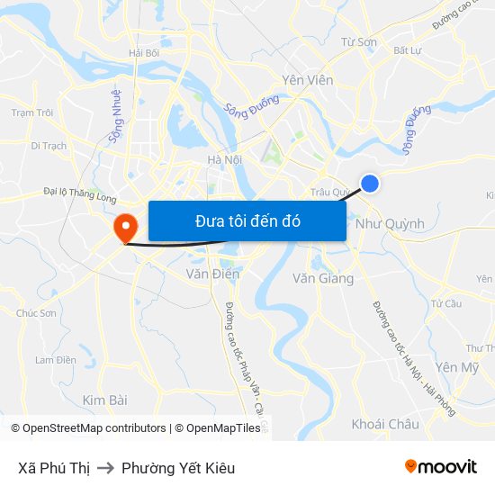 Xã Phú Thị to Phường Yết Kiêu map