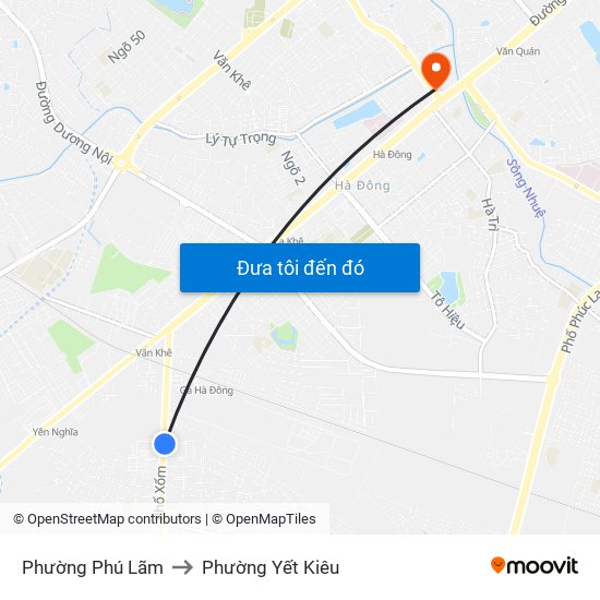 Phường Phú Lãm to Phường Yết Kiêu map