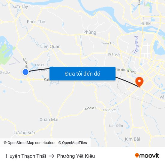 Huyện Thạch Thất to Phường Yết Kiêu map