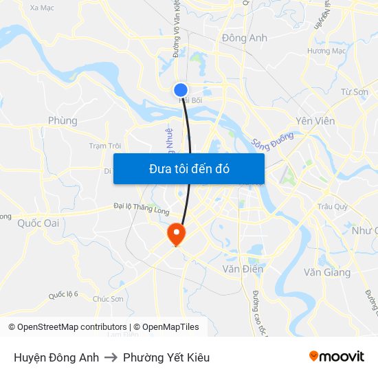 Huyện Đông Anh to Phường Yết Kiêu map