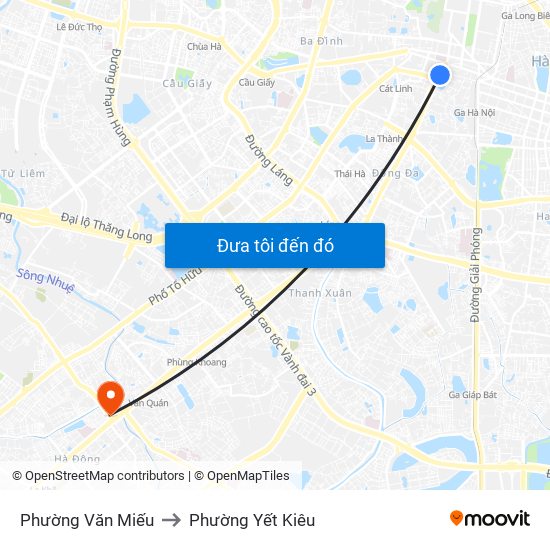 Phường Văn Miếu to Phường Yết Kiêu map