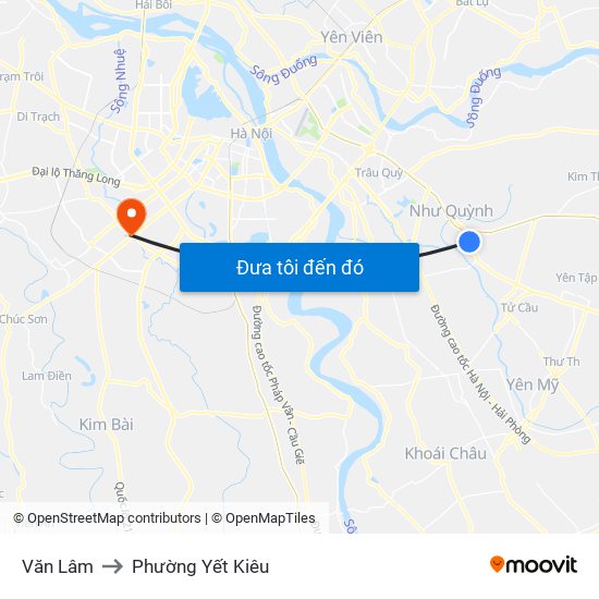 Văn Lâm to Phường Yết Kiêu map