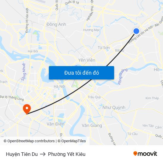 Huyện Tiên Du to Phường Yết Kiêu map