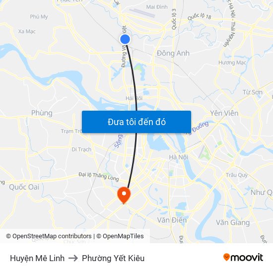 Huyện Mê Linh to Phường Yết Kiêu map